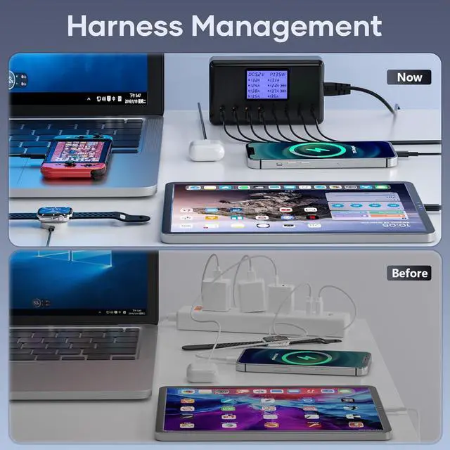 Alt view image 6 of 7 - 152W USB Charging Station, 8-Port Desktop USB C Charger Station, 20W 4xUSB-C Charger & 18W 4xUSB-A Multiple USB Charging Hub Compatible with iPhone 15/14/13 Pro/Max, iPad, Samsung Galaxy Note S23