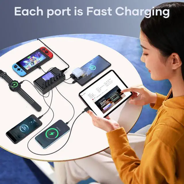 Alt view image 7 of 7 - 152W USB Charging Station, 8-Port Desktop USB C Charger Station, 20W 4xUSB-C Charger & 18W 4xUSB-A Multiple USB Charging Hub Compatible with iPhone 15/14/13 Pro/Max, iPad, Samsung Galaxy Note S23