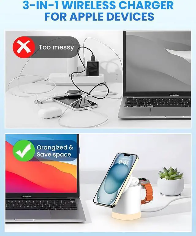 Alt view image 2 of 7 - Wireless Charging Station for iPhone Mag-Safe: 3-in-1 Foldable Charger Phone Stand Charger for iPhone 16/15/14/13/12 Pro/Max/Plus - for AirPods - for  Watch 2-10/Ultra