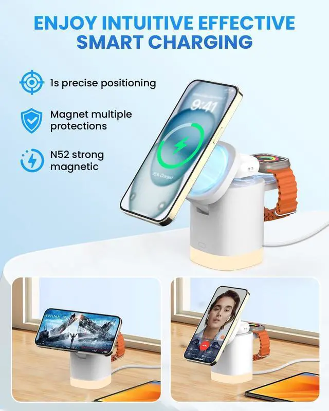 Alt view image 3 of 7 - Wireless Charging Station for iPhone Mag-Safe: 3-in-1 Foldable Charger Phone Stand Charger for iPhone 16/15/14/13/12 Pro/Max/Plus - for AirPods - for  Watch 2-10/Ultra