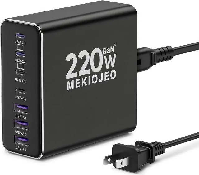 Main image of Aluminum Alloy USB C Charger GaN Charger Fast USB C Charging Station 7 Ports 65W Laptop Charger for MacBook Pro/Air/iPad Pro/iPhone (Black)