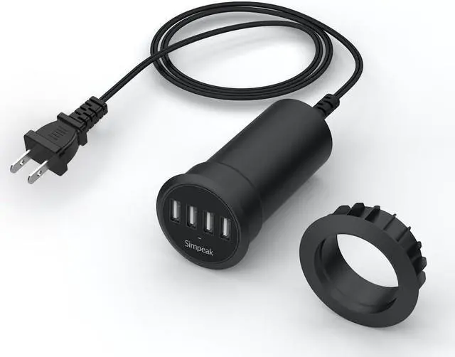 Alt view image 5 of 7 - Simpeak 30W 4-Port USB Desk Charger Desktop Charging Station Mounts on The 2.0"/2.4" Grommet Hole with Power Cable (Match 2pcs Grommet),C51 Black