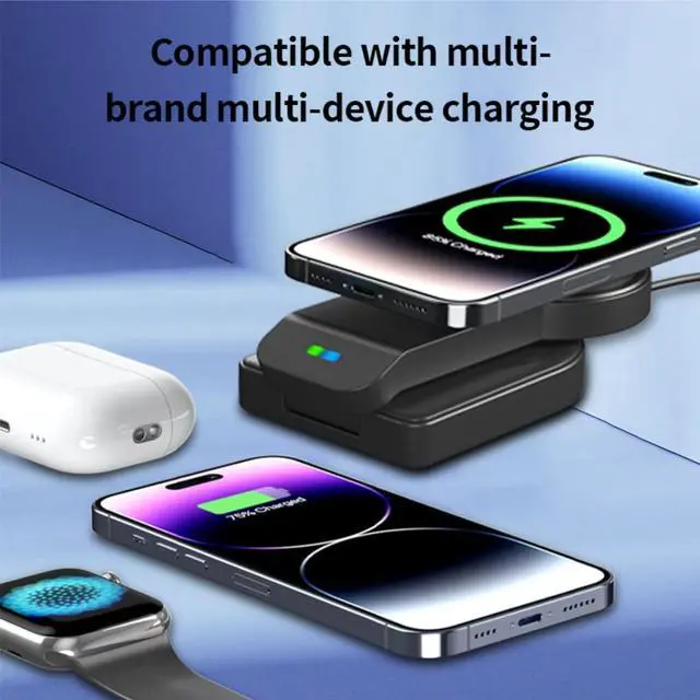 Alt view image 4 of 6 - 3 in 1 Wireless Charging Station for Apple MagSafe Charger Multiple Devices,Magnetic Foldable 15W Fast Wireless Charger Stand for iPhone 15/14/13/12/Pro Max/Pro iWatch Ultra/9/8/7/6/5/4/3/2 AirPods