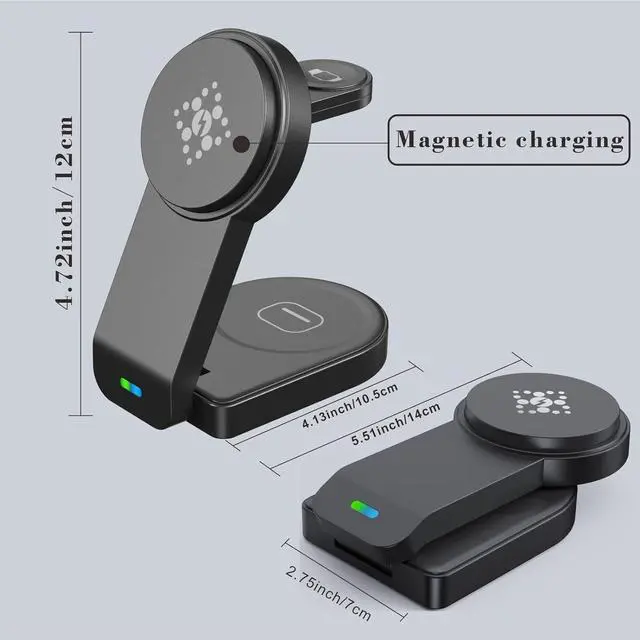Alt view image 5 of 6 - 3 in 1 Wireless Charging Station for Apple MagSafe Charger Multiple Devices,Magnetic Foldable 15W Fast Wireless Charger Stand for iPhone 15/14/13/12/Pro Max/Pro iWatch Ultra/9/8/7/6/5/4/3/2 AirPods