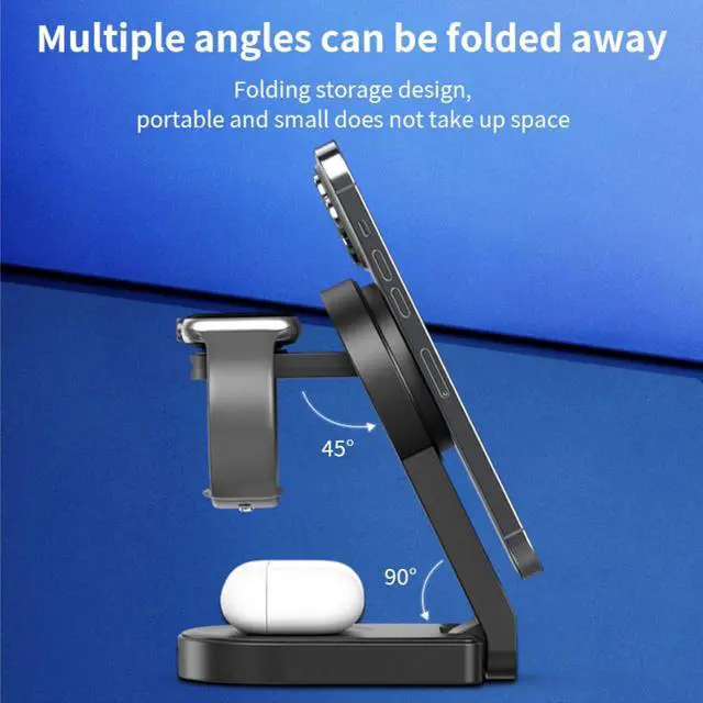 Alt view image 6 of 6 - 3 in 1 Wireless Charging Station for Apple MagSafe Charger Multiple Devices,Magnetic Foldable 15W Fast Wireless Charger Stand for iPhone 15/14/13/12/Pro Max/Pro iWatch Ultra/9/8/7/6/5/4/3/2 AirPods