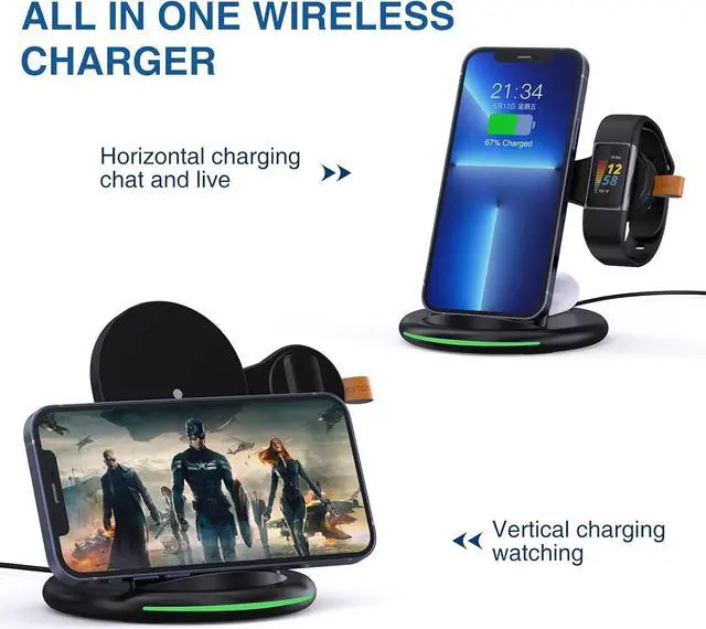 Alt view image 6 of 7 - 3 in 1 Charger for Fitbit Charge 5/Charge 6/Luxe, Charging Station for iPhone 15/14/13 Pro Max/12/11/8, for Samsung Galaxy S23 S22+ S22, for AirPods Pro/3&Galaxy Buds Pro