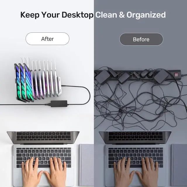 Alt view image 6 of 7 - Alxum USB Fast Charging Station with Quick Charge 3.0, 60W 10 Port Charging Stand for Multiple Devices, Compatible with iPad, iPhone, Samsung Galaxy, White