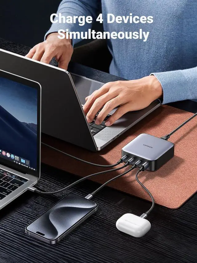 Alt view image 3 of 7 - 100W USB C Charger Nexode 4 Ports USB C Charging Station GaN Fast Desktop Charger Compatible with MacBook Pro  XPS iPhone 16/16 Pro/15 Pro Galaxy S24/S23 Ultra iPad Steam Deck