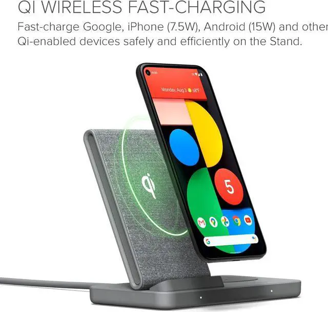 Alt view image 2 of 6 - iOttie iON Wireless Duo CERTIFIED BY GOOGLE 10W Stand + 5W Pad Qi-Certified Charger | MADE FOR GOOGLE | Compatible with Google, Google Pixel, Pixel Buds | Includes Power Cable & Adapter | Dark Grey