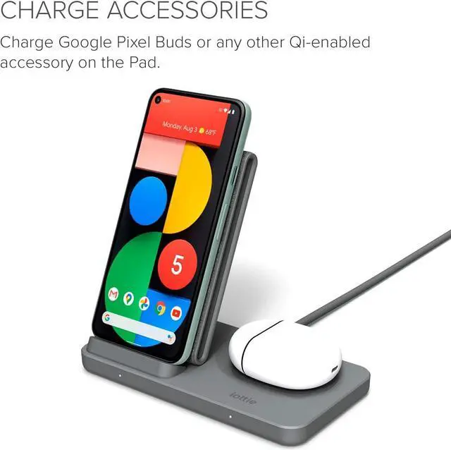 Alt view image 3 of 6 - iOttie iON Wireless Duo CERTIFIED BY GOOGLE 10W Stand + 5W Pad Qi-Certified Charger | MADE FOR GOOGLE | Compatible with Google, Google Pixel, Pixel Buds | Includes Power Cable & Adapter | Dark Grey