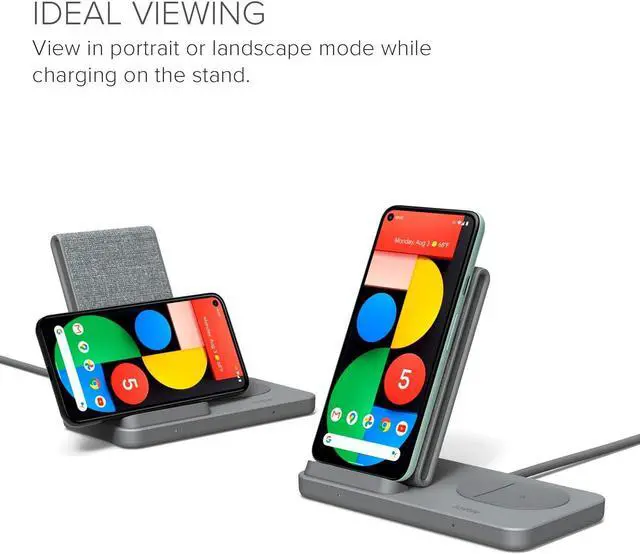 Alt view image 4 of 6 - iOttie iON Wireless Duo CERTIFIED BY GOOGLE 10W Stand + 5W Pad Qi-Certified Charger | MADE FOR GOOGLE | Compatible with Google, Google Pixel, Pixel Buds | Includes Power Cable & Adapter | Dark Grey