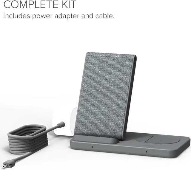 Alt view image 5 of 6 - iOttie iON Wireless Duo CERTIFIED BY GOOGLE 10W Stand + 5W Pad Qi-Certified Charger | MADE FOR GOOGLE | Compatible with Google, Google Pixel, Pixel Buds | Includes Power Cable & Adapter | Dark Grey