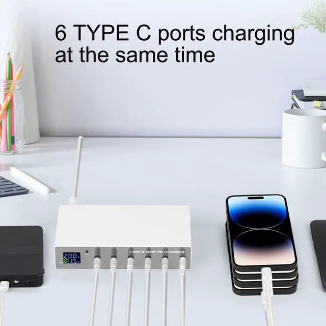 Alt view image 5 of 6 - MaxLax 140W 6 Port PD USB C Charging Station,Portable Fast Charger with LCD Display Suitable for Multiple Devices