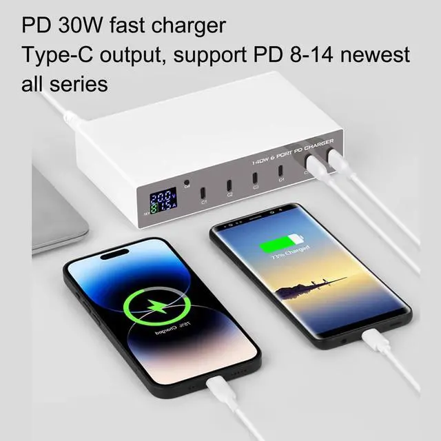 Alt view image 6 of 6 - MaxLax 140W 6 Port PD USB C Charging Station,Portable Fast Charger with LCD Display Suitable for Multiple Devices