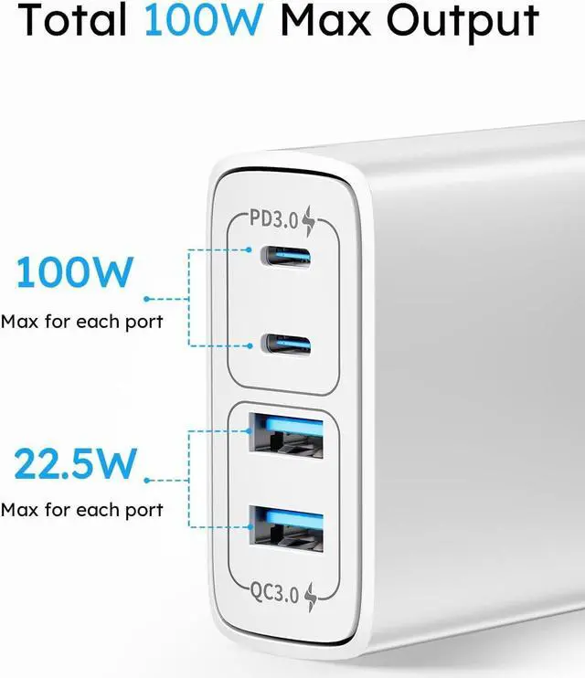 Alt view image 4 of 6 - Amlink 100W USB C Charging Station, 4-Port Desktop USB C Fast Charger, Portable 65W GaN Laptop Charger for MacBook Pro/Air/iPad Pro/iPhone/Samsung Galaxy Note
