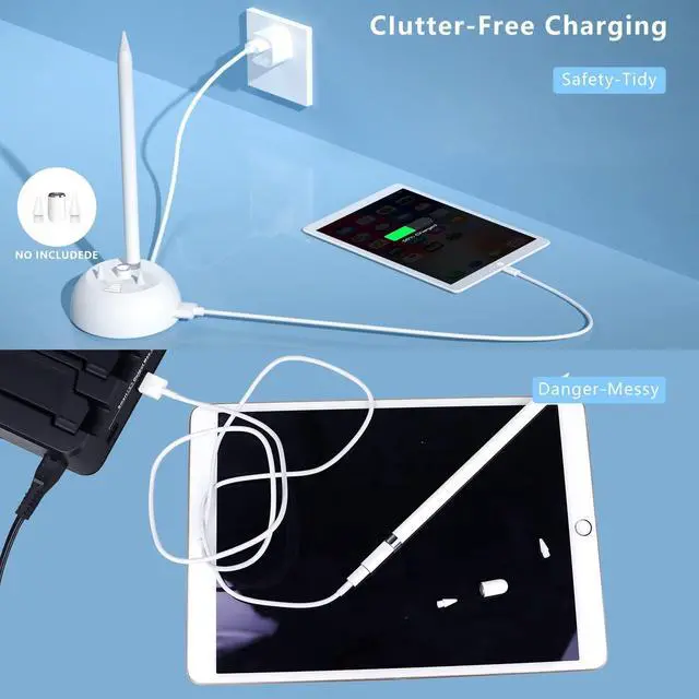 Alt view image 3 of 6 - Charging Stand Compatible with Apple Pencil 1st Generation - 3 in 1 iPad Pencil Charger Dock Holder with LED Light & Pencil Tips and Cap Holder - iPad Pen Charging Adapter with USB Port