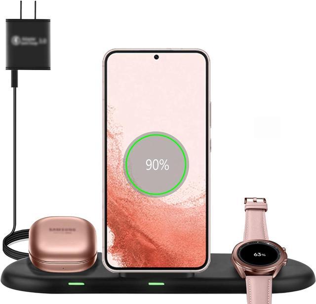 Wireless Charging Station 3 in 1 Fast Wireless Charger for Samsung Galaxy Watch 4 Active 2 Series and Galaxy Buds Series Phone Charger Stand Dock Compatible with Samsung Galaxy S22 S20 Note Black Newe...