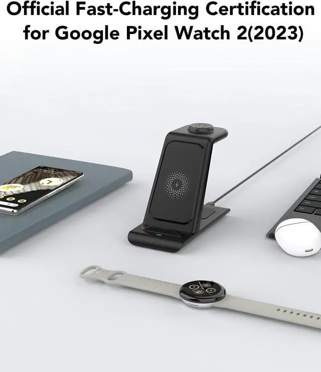 Alt view image 3 of 5 - HATALKIN Upgraded Pixel Watch 2 Charger,3 in 1 Pixel Charging Station for Google Pixel 8/7/6 (pro)/7a/5/4,Pixel Buds Pro,Wireless Charger Stand for Multiple Devices with Adapter(Not for Pixel watch 1)