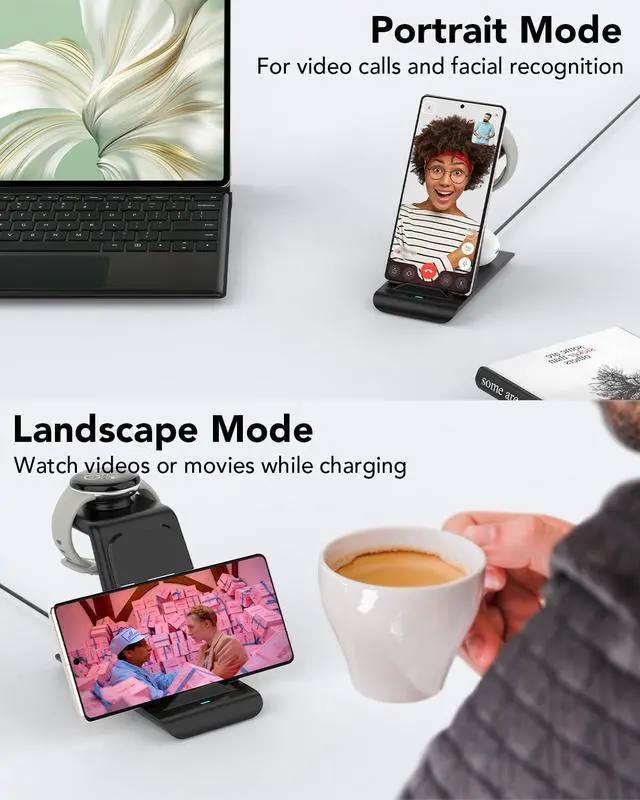 Alt view image 6 of 7 - Upgraded 3 in 1 Wireless Charger for Google Pixel Watch 2/Fitbit Versa 4/Versa 3/Sense 2, Pixel 8/7/6 (pro)/7a/5, Pixel Buds Pro, Wireless Charging Station for Multiple Devices iPhone/Airpods(Black)