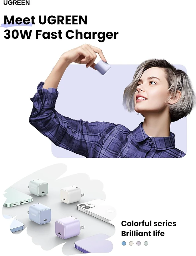 Alt view image 2 of 7 - 30W USB C Charger Nexode Foldable GaN PPS Compact Fast Wall Charger Block USB-C Power Adapter for iPhone 17/16/15/14 Galaxy S25/S24/S23 Pixel 9/8/7 MacBook Air iPad(Purple)