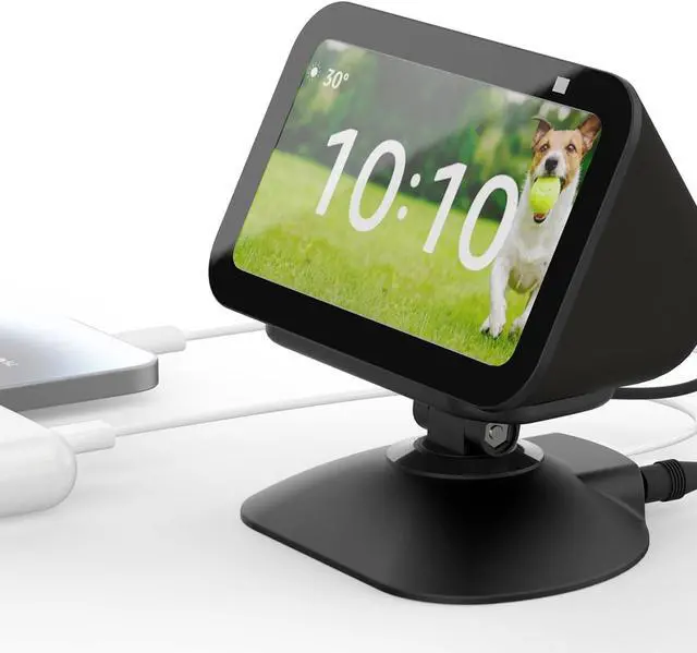 Main image of Adjustable Stand for Echo Show 5 (3rd) with USB-C and USB Charging Port, Tilt + Swivel Charging Station with Strong Magnetic for Charge Your Cellphones and Earbuds (Black)