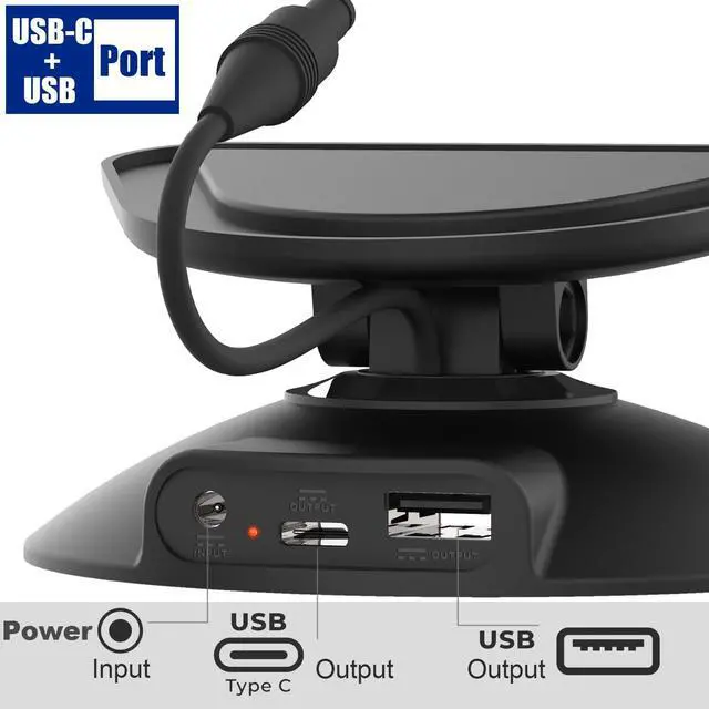 Alt view image 2 of 7 - Adjustable Stand for Echo Show 5 (3rd) with USB-C and USB Charging Port, Tilt + Swivel Charging Station with Strong Magnetic for Charge Your Cellphones and Earbuds (Black)