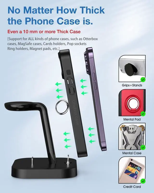 Alt view image 2 of 7 - Charger Stand for Apple Multiple Devices, Fanisic Wireless Charger for Apple iWatch 9/8/SE/7/6/5/4/3/2, Fast 3 in 1 Charging Dock/Station for iPhone 14/13/12/11/X/8/7/6/5Series AirPods Pro 2/Pro/3/2/1