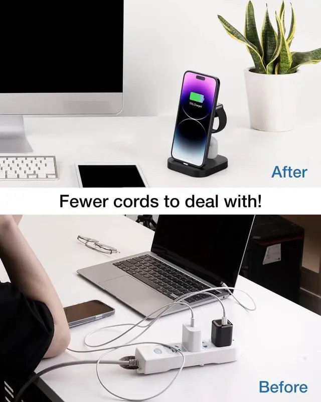 Alt view image 6 of 7 - Charger Stand for Apple Multiple Devices, Fanisic Wireless Charger for Apple iWatch 9/8/SE/7/6/5/4/3/2, Fast 3 in 1 Charging Dock/Station for iPhone 14/13/12/11/X/8/7/6/5Series AirPods Pro 2/Pro/3/2/1