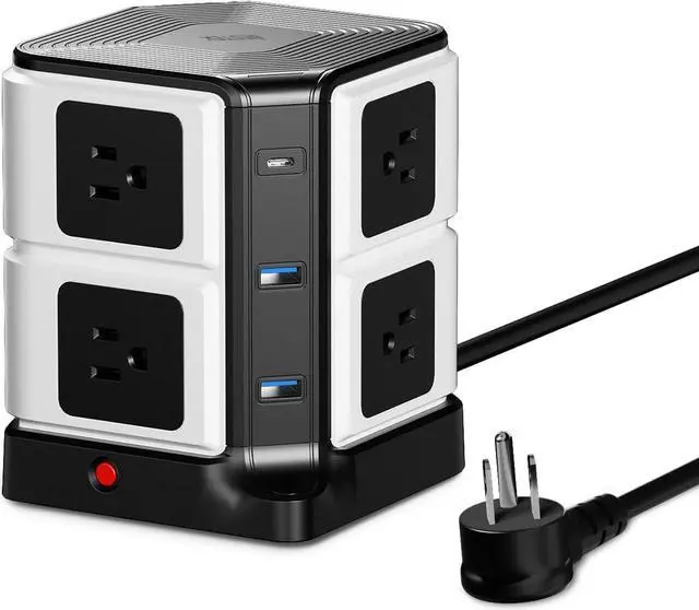 Main image of Power Strip Tower with PD20W USB C, BESTEK 8-Outlet and USB Charging Ports 2100 Joules Surge Protector, 5 Feet Extension Cord Flat Plug ETL Listed