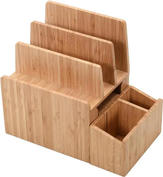 Alt view image 2 of 7 - MobileVision Bamboo Charging Station with Extension Compartment for Smartphones, Tablets, & Laptops Charging Dock Plus Stationary Item Holder