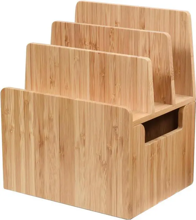 Alt view image 3 of 7 - MobileVision Bamboo Charging Station with Extension Compartment for Smartphones, Tablets, & Laptops Charging Dock Plus Stationary Item Holder