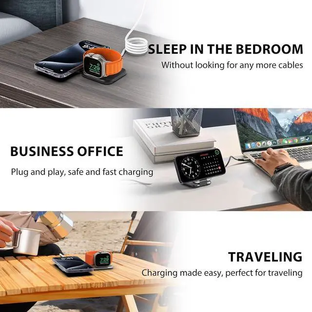 Alt view image 6 of 7 - 2 in 1 Foldable Mini Travel Wireless Charger Stand for Apple, KUXIU Aluminum Alloy Magnetic Charging Station Compatible with iPhone 15/14/13/12Pro/Max, 5W Fast Charging Watch 9/8/7/Ultra2, AirPods Pro