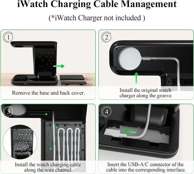Alt view image 3 of 7 - Minthouz Phone Wireless Charger, 18W Fast Charging Station for iWatch (Watch Charger is NOT included), AirPods, Wireless Charger Stand Compatible with iPhone 15/14/13/12/11 Series (with QC3.0 Adapter)
