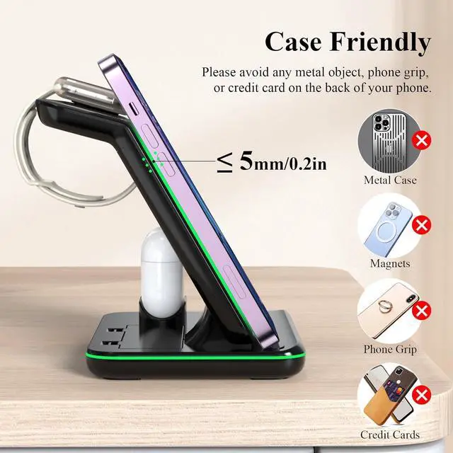 Alt view image 5 of 7 - Minthouz Phone Wireless Charger, 18W Fast Charging Station for iWatch (Watch Charger is NOT included), AirPods, Wireless Charger Stand Compatible with iPhone 15/14/13/12/11 Series (with QC3.0 Adapter)