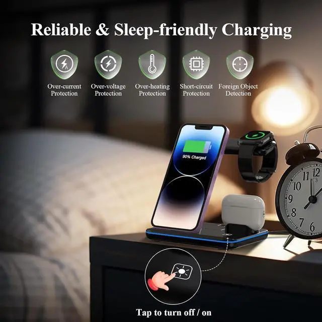 Alt view image 6 of 7 - Minthouz Phone Wireless Charger, 18W Fast Charging Station for iWatch (Watch Charger is NOT included), AirPods, Wireless Charger Stand Compatible with iPhone 15/14/13/12/11 Series (with QC3.0 Adapter)