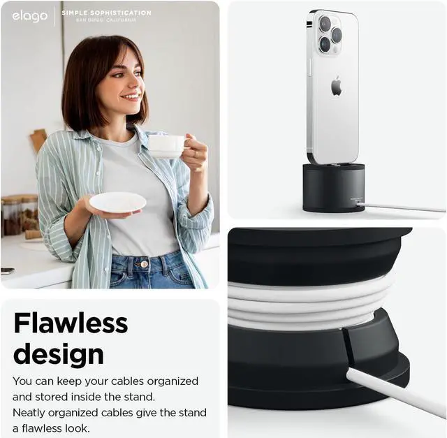 Alt view image 4 of 7 - elago D Stand Charging Station Compatible with Apple Devices - Charging Dock Compatible with Apple TV Remote, Compatible with iPhone and More, Premium Aluminum, Cable Required (Black)