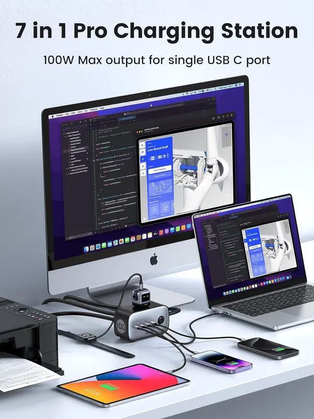 Alt view image 2 of 7 - 100W USB-C Charging Station with AC Outlet, Nexode 7-in-1 GaN Power Strip for Home and Office, with 3 AC, 3 USB C & 1 USB A, 6ft Extension Cord, for MacBook Pro/Air, iPad, iPhone 16, Galaxy S24