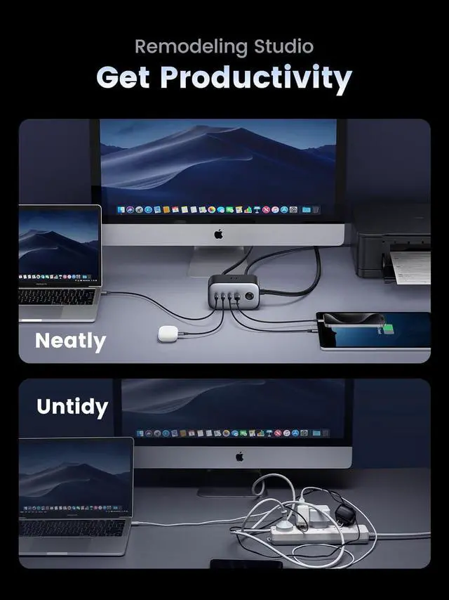 Alt view image 5 of 7 - 100W USB-C Charging Station with AC Outlet, Nexode 7-in-1 GaN Power Strip for Home and Office, with 3 AC, 3 USB C & 1 USB A, 6ft Extension Cord, for MacBook Pro/Air, iPad, iPhone 16, Galaxy S24