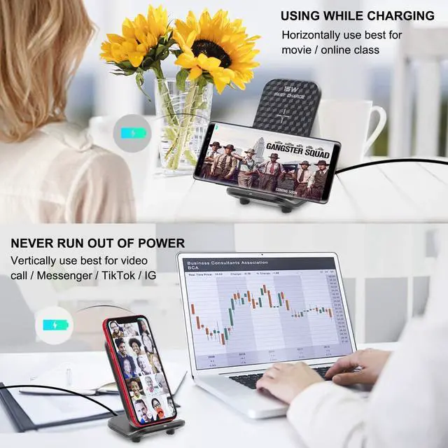 Alt view image 2 of 7 - Wireless Charging Station| Inductive Phone Charger| Charger Dock 15W Max| Wireless Charging Stand Compatible with iPhone 11 Pro Max XS XR XS Max 8 Plus Galaxy Note 10 Plus S10