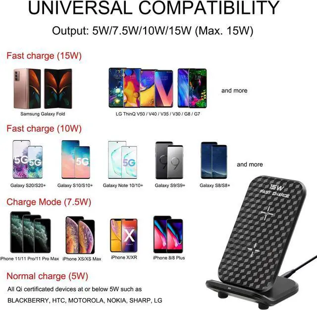 Alt view image 4 of 7 - Wireless Charging Station| Inductive Phone Charger| Charger Dock 15W Max| Wireless Charging Stand Compatible with iPhone 11 Pro Max XS XR XS Max 8 Plus Galaxy Note 10 Plus S10