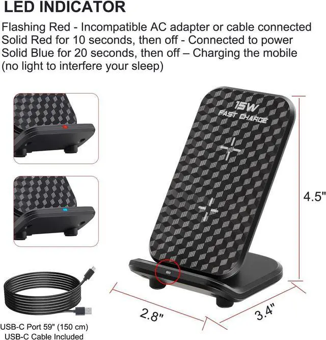 Alt view image 7 of 7 - Wireless Charging Station| Inductive Phone Charger| Charger Dock 15W Max| Wireless Charging Stand Compatible with iPhone 11 Pro Max XS XR XS Max 8 Plus Galaxy Note 10 Plus S10