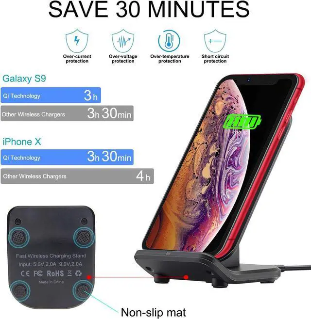 Alt view image 5 of 7 - Wireless Charging Station| Inductive Phone Charger| Charger Dock 15W Max| Wireless Charging Stand Compatible with iPhone 11 Pro Max XS XR XS Max 8 Plus Galaxy Note 10 Plus S10
