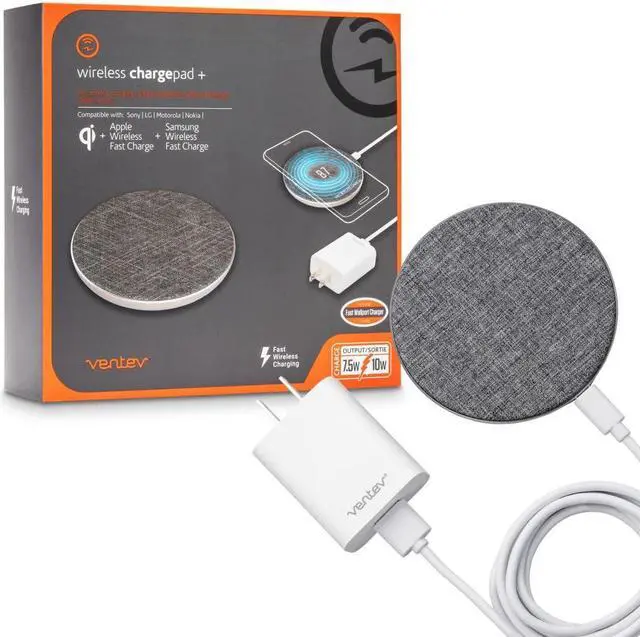 Main image of Ventev Qi Wireless Chargepad Plus 10W | Compatible with Qi Enabled Devices | Includes 5ft Cable and Fast Wall Charger | Gray and White