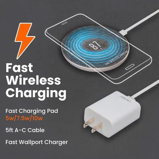 Alt view image 2 of 6 - Ventev Qi Wireless Chargepad Plus 10W | Compatible with Qi Enabled Devices | Includes 5ft Cable and Fast Wall Charger | Gray and White