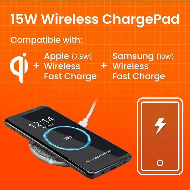 Alt view image 4 of 6 - Ventev Qi Wireless Chargepad Plus 10W | Compatible with Qi Enabled Devices | Includes 5ft Cable and Fast Wall Charger | Gray and White