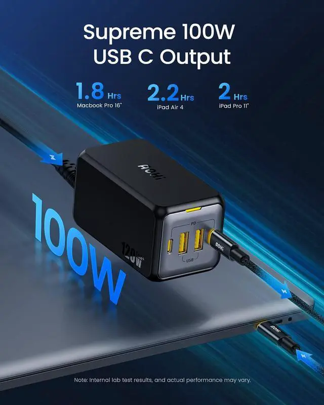 Alt view image 3 of 7 - USB C Charger 4 Port 120W Desktop USB Charger Station GaN+ Laptop Fast Charger Compact USB-C Charging Station for MacBook Pro/Air XPS iPad Pro iPhone15/14/13/12/Pro Max Galaxy