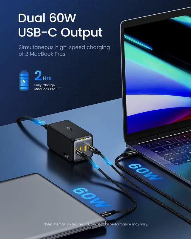 Alt view image 4 of 7 - USB C Charger 4 Port 120W Desktop USB Charger Station GaN+ Laptop Fast Charger Compact USB-C Charging Station for MacBook Pro/Air XPS iPad Pro iPhone15/14/13/12/Pro Max Galaxy