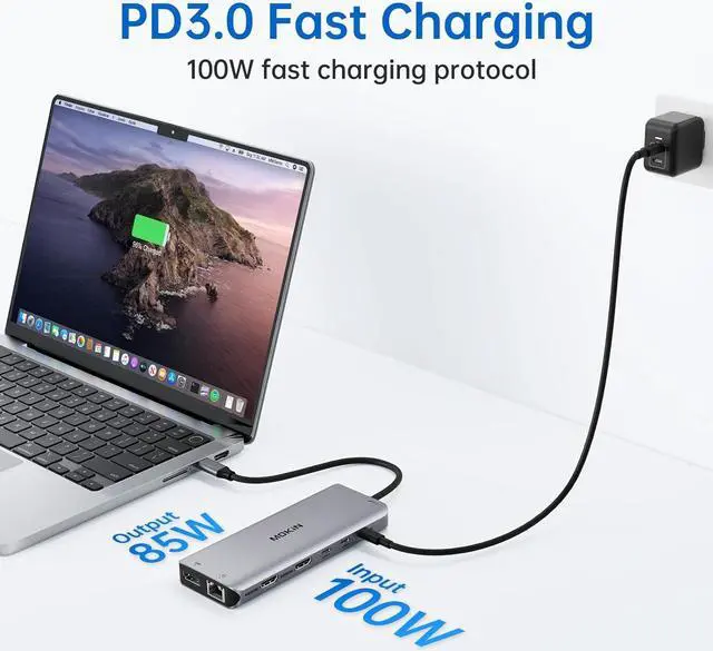 Alt view image 5 of 7 - USB C Laptop Docking Station Dual Monitor Dual HDMI 4k DP Triple Display Hub 10G, 13 in 1 MOKiN USB C Hub with 3 Monitors,Displayport,USB3.1,RJ45,100W PD,Card Reader,Audio/Mic, for Dell HP Lenovo