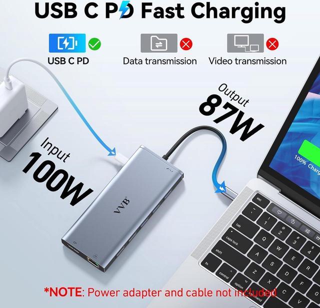 Alt view image 5 of 7 - USB C Laptop Docking Station Dual Monitor HDMI for Dell/HP/Lenovo Laptop USB C Hub Multiport Adapter Dongle Dock,USB C to 2 HDMI+DisplayPort DP+Ethernet+100W USB C Power Charging Port+5USB+SD/TF+Audio