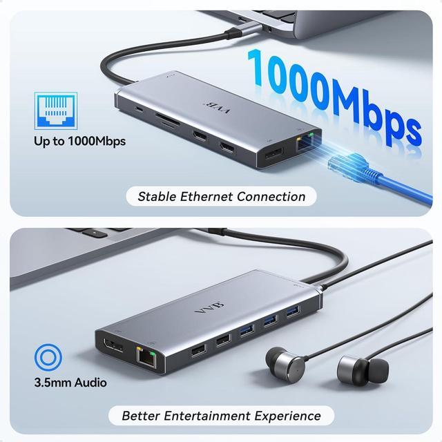Alt view image 7 of 7 - USB C Laptop Docking Station Dual Monitor HDMI for Dell/HP/Lenovo Laptop USB C Hub Multiport Adapter Dongle Dock,USB C to 2 HDMI+DisplayPort DP+Ethernet+100W USB C Power Charging Port+5USB+SD/TF+Audio